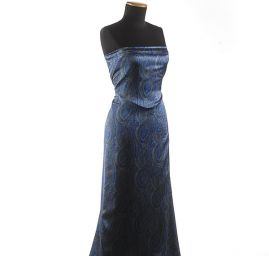 Hedvábný atlas pružný paisley vzor v modré