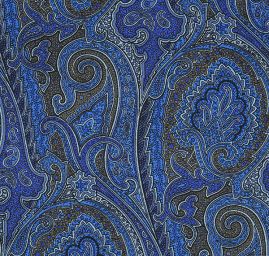 Hedvábný atlas pružný paisley vzor v modré