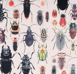 Letní jemná šatovka tisk barevní brouci smetanová