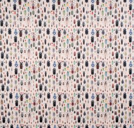 Letní jemná šatovka tisk barevní brouci smetanová