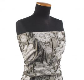 Žakárová látka květinový vzor olivovobílá