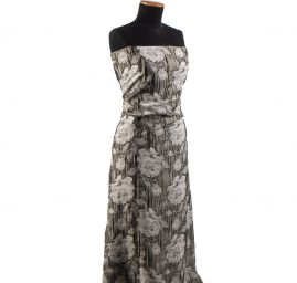 Žakárová látka květinový vzor olivovobílá