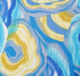 Viskozová šatová látka motiv tahy štětcem modrá