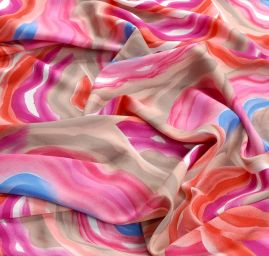 Viskozová šatová látka motiv tahy štětcem růžová