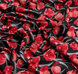 Viskozová šatová látka květy tulipánů