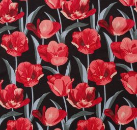 Viskozová šatová látka květy tulipánů