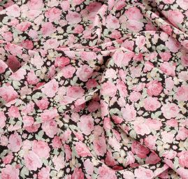Viskozová šatová látka květy růží