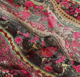 Šifon vzor patchwork květy