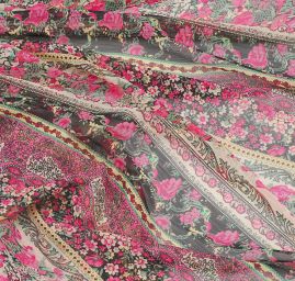 Šifon vzor patchwork květy