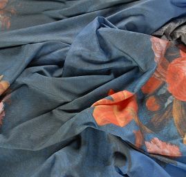 Pletenina digitální tisk oranžových květů