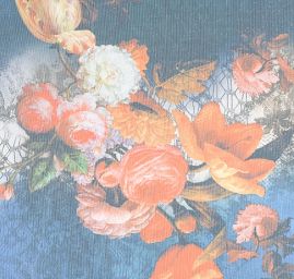 Pletenina digitální tisk oranžových květů