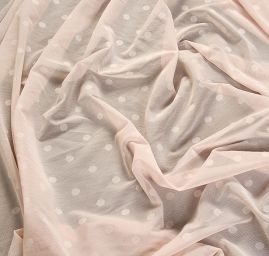 Transparentní pletenina pružný tyl puntík růžový