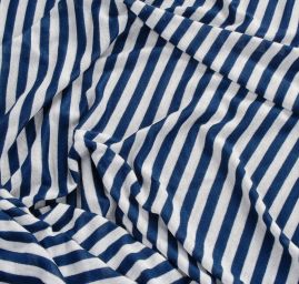 Letní úplet bavlna směs proužky modrá/bílá