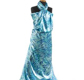 Satén nepružný zvířecí motiv modrý