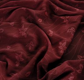 Šatová látka se vzorem květů vínová