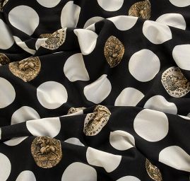 Viskozový úplet vzorek puntík a mince černá/bílá
