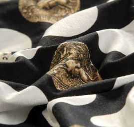 Viskozový úplet vzorek puntík a mince černá/bílá