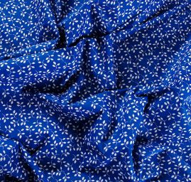 Bavlněná látka modrotisk lístky bílá/modrá