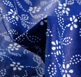 Bavlněná látka modrotisk lístečky kytička /bílá modrá