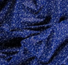 Bavlněná látka modrotisk lístečky kytička /bílá modrá