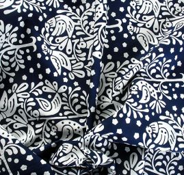 Bavlněná látka modrotisk ptáčci