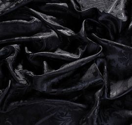 Žakárová tenká tkanina motiv květů černá 