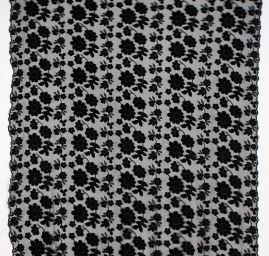 Pružná krajka sametová výšivka na tylu květy černá II. jakost