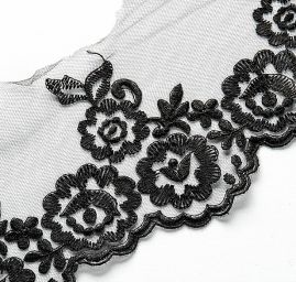 Krajka lem výšivka vzdušná na tylu černá