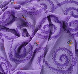 Krep šifon výšivka střední spirála levandulová II.jakost