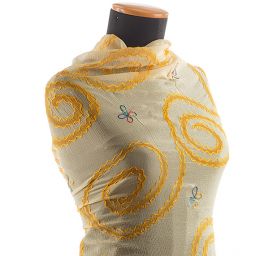 Krep šifon výšivka velká spirála žlutá  III.jakost