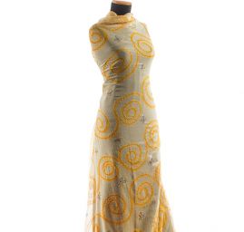 Krep šifon výšivka velká spirála žlutá  III.jakost