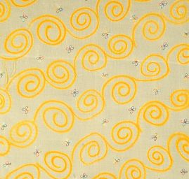 Krep šifon výšivka velká spirála žlutá  III.jakost