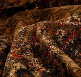 Pružná krajka tisk paisely motiv hnědorezavá