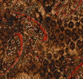 Pružná krajka tisk paisely motiv hnědorezavá