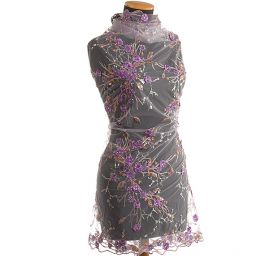 Efektní krajka vyšívaný tyl fialová