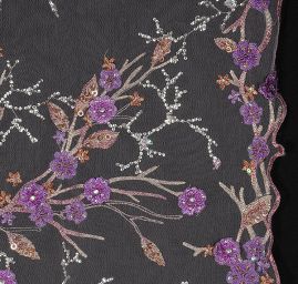 Efektní krajka vyšívaný tyl fialová