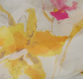 Hedvábný plisovaný šifón vzor kosatců II.jakost