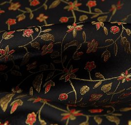 Látka brokát květy v černém