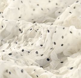 Šifon puntík stužková aplikace slonová kost/tm.modrá