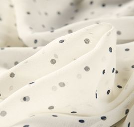 Šifon hladký vzor puntík slonová kost/tm.modrá