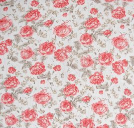 Jemný pružný šifon vzor růže na bílém