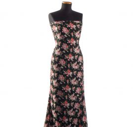 Jemný pružný šifon vzor růže na černém