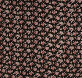 Jemný pružný šifon vzor růže na černém