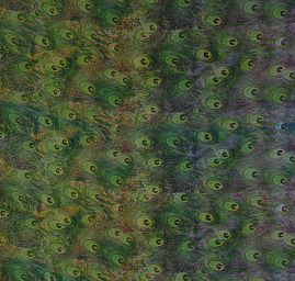 Šifon vzor paví pera digitální tisk zelená