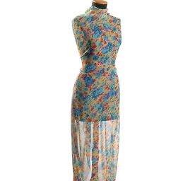 Jemný šifon květinový motiv pastel žlutá