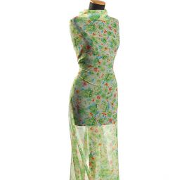 Jemný šifon květinový motiv pastel světle zelená