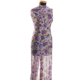 Jemný šifon květinový motiv pastel fialová