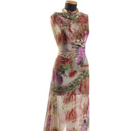 Jemný šifon nevšední květinový vzor růžová