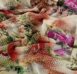 Jemný šifon nevšední květinový vzor růžová