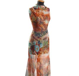 Jemný šifon nevšední květinový vzor skořicová